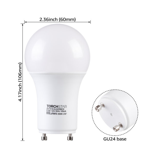 TORCHSTAR Dimmable GU24 LED Light Bulb, 60W Equivalent 2 Prong Light